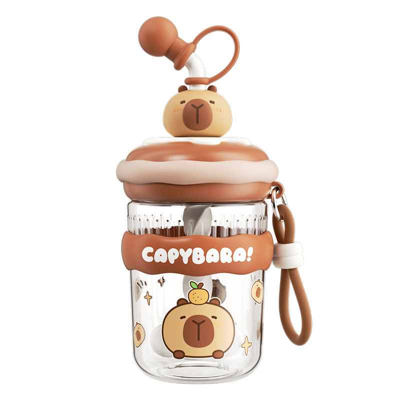 The animal macaron mixing cup comes with a sturdy handle for easy carrying. It features a silk-printed design and a spiral straw for drinking Item Picture