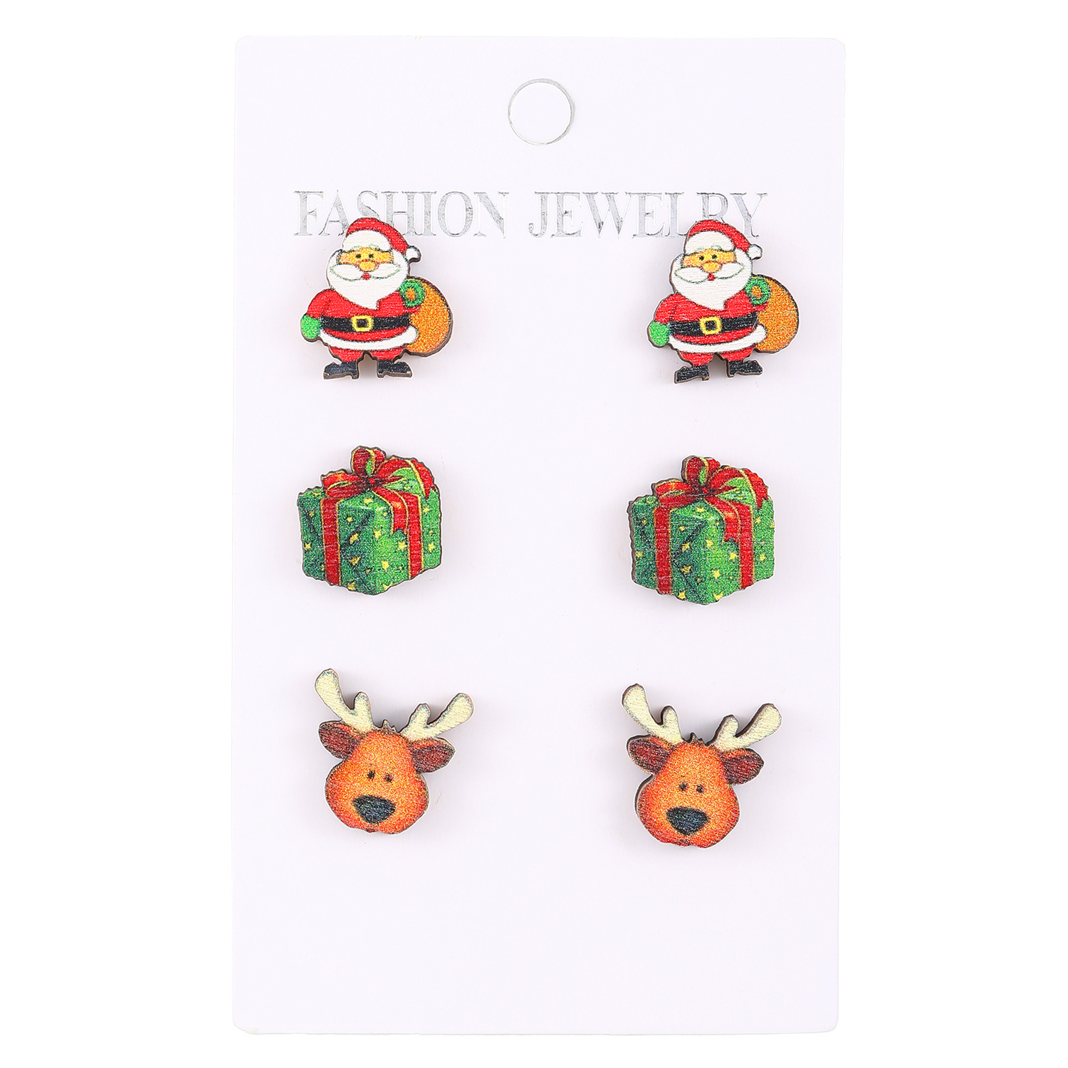European and American Christmas earrings 2024 Moose walking stick Christmas Tree gloves Wooden Stud earrings set Women's cross-border accessories Item Picture