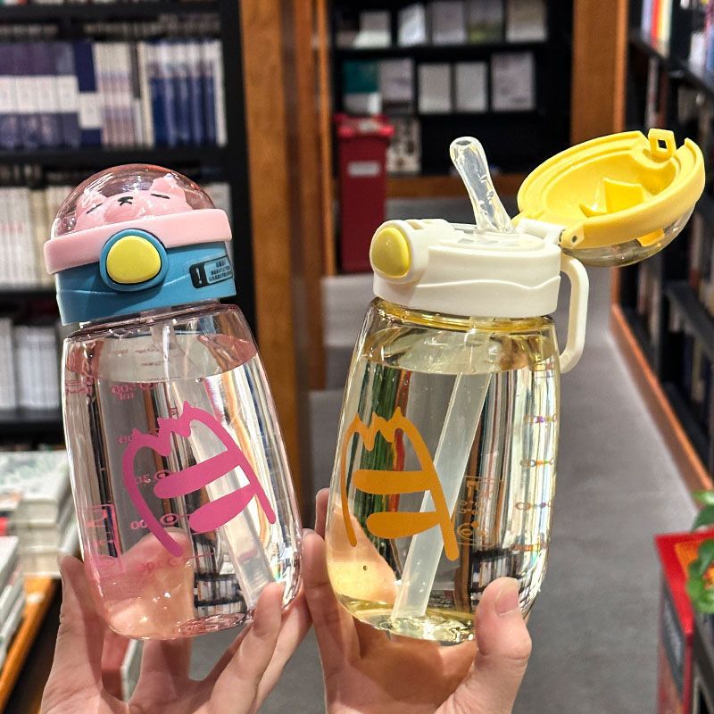 Summer Korean version cute children's water cup, popular cartoon kindergarten straw cup, simple and portable anti-drop water bottle for students Specification drawing