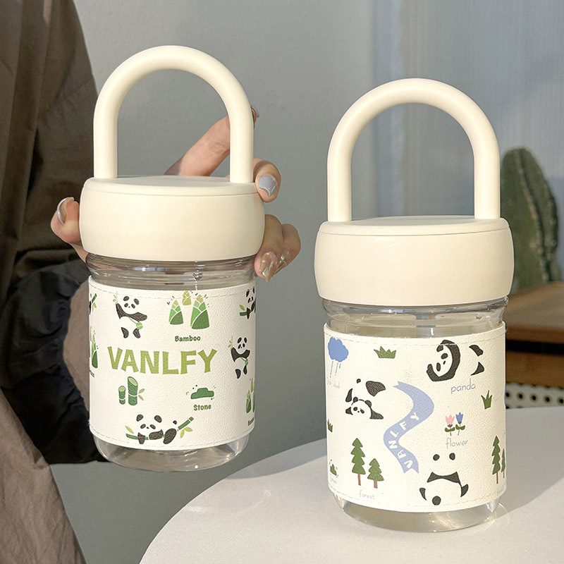 Chinese Panda-shaped plastic water cup for children to drink directly, new office worker Xiaoxiangfeng plastic milk cup for brewing tea details Picture