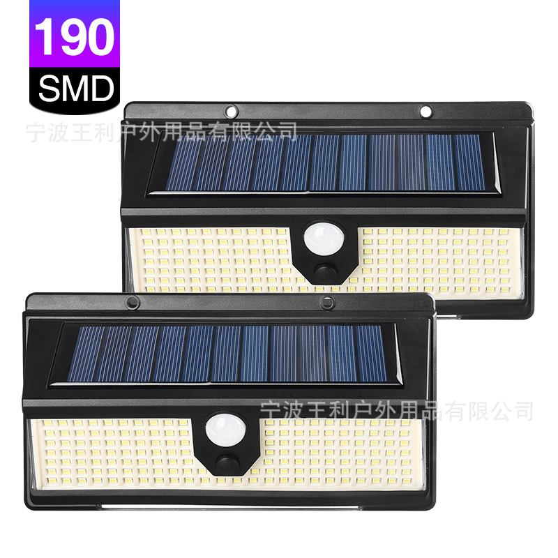 New 190LED solar wall lamp, three-sided luminous solar lamp for courtyard, human-sensing waterproof staircase lamp full figure