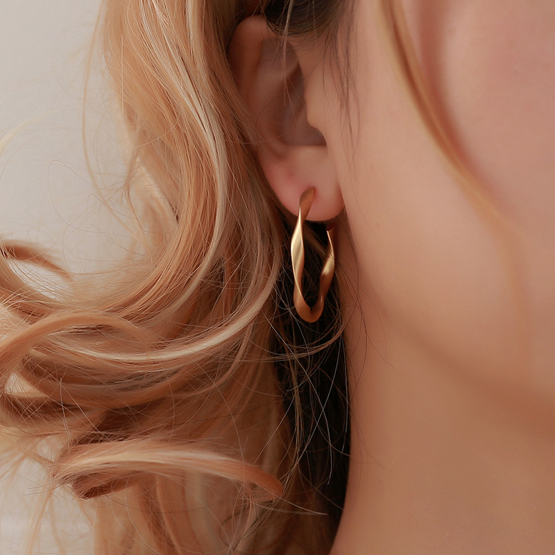 Wholesale of new creative, simple geometric twisted earrings and retro matte ear loops that are popular cross-border in Europe and America full figure