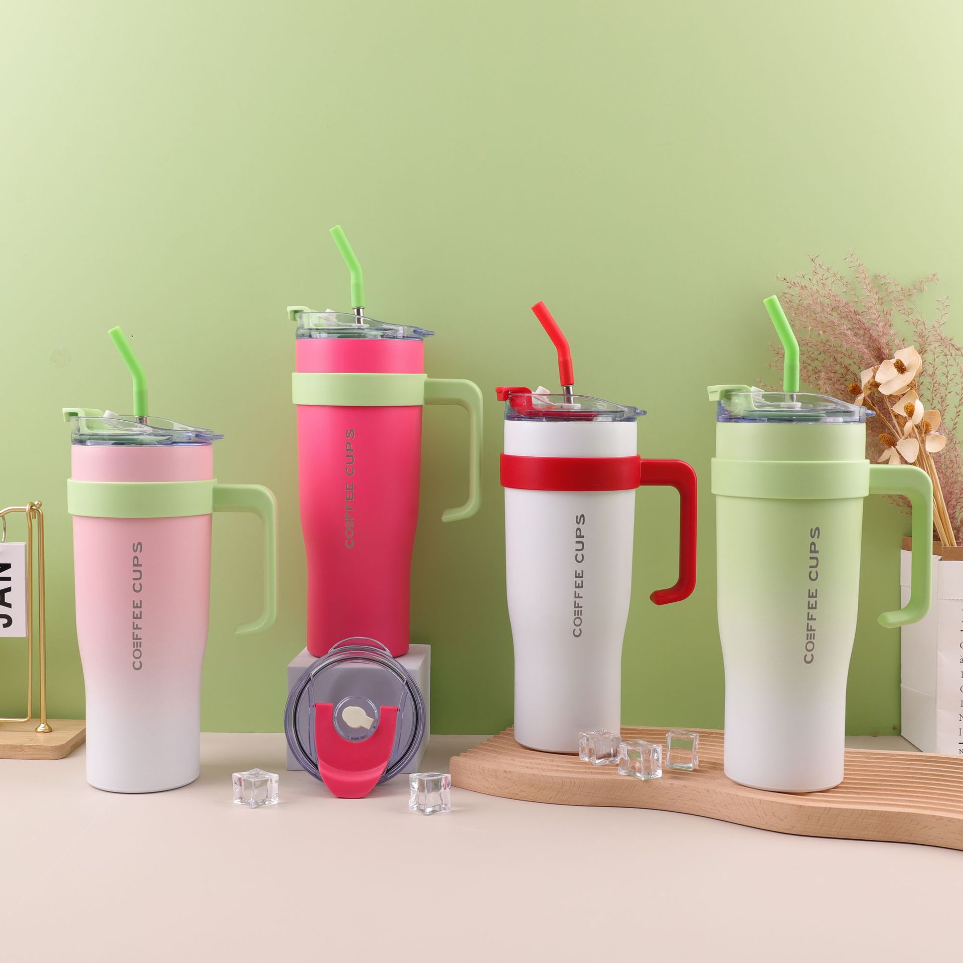 New cross-border giant 40oz304 stainless steel car cup, insulated cup, large-capacity straw handle, ice cup full figure