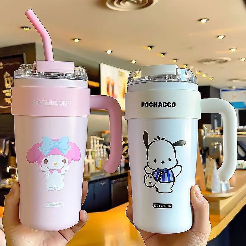 Portable stainless steel ice cup, high appearance level for girls, Sanrio insulated cup, large capacity handle cup, cartoon straw cup details Picture