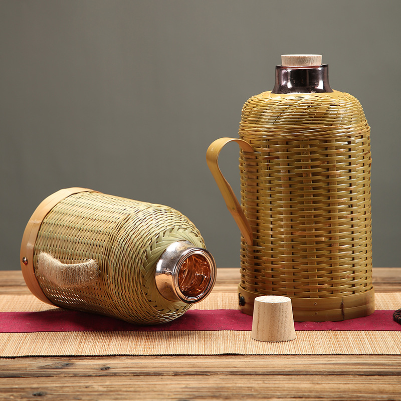 Bamboo woven thermos, household retro thermos, glass inner liner, old-fashioned thermos, tea room thermos, bamboo woven thermos Specification drawing