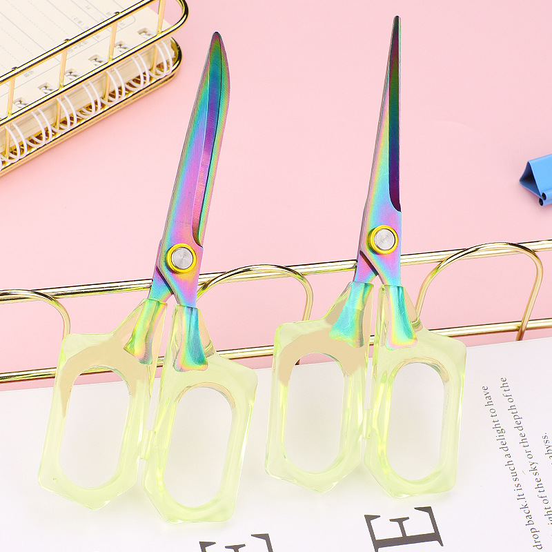 Modi Blue semi-transparent office scissors, student handcrafted paper-cutting scissors, electroplated anti-rust scissors, non-stick adhesive tape details Picture