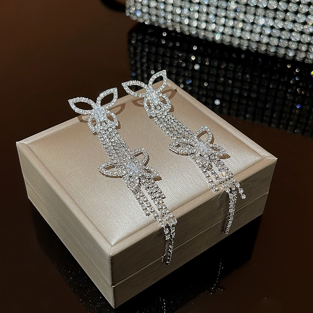 925 Silver needle European and American exaggerated butterfly earrings, women's fashion, versatile and elegant earrings, full diamonds, super shiny, high-end earrings full figure