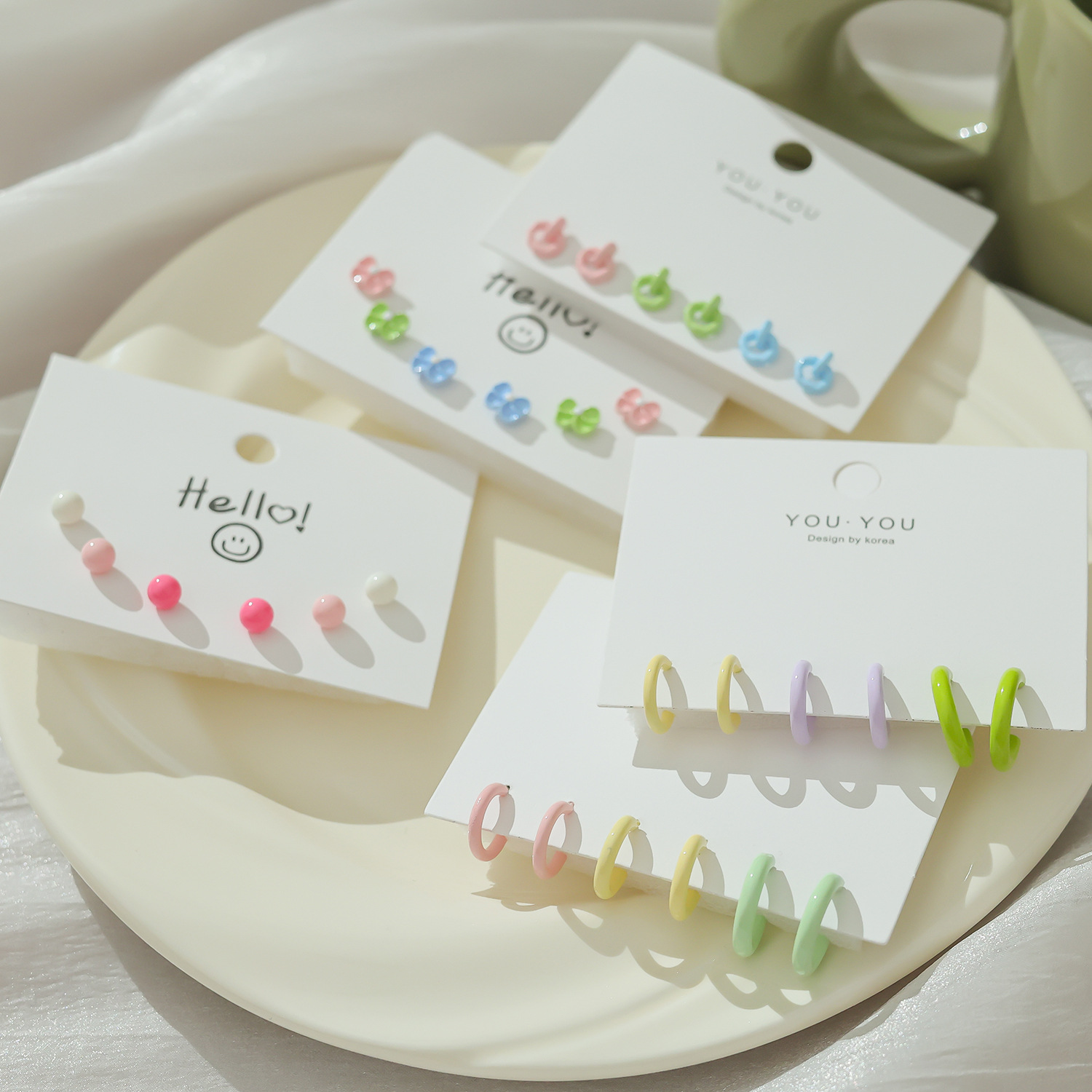 Summer colorful C-shaped ear ring set, ins Sweet dopamine ear studs, 2024 new daily versatile and niche earrings full figure