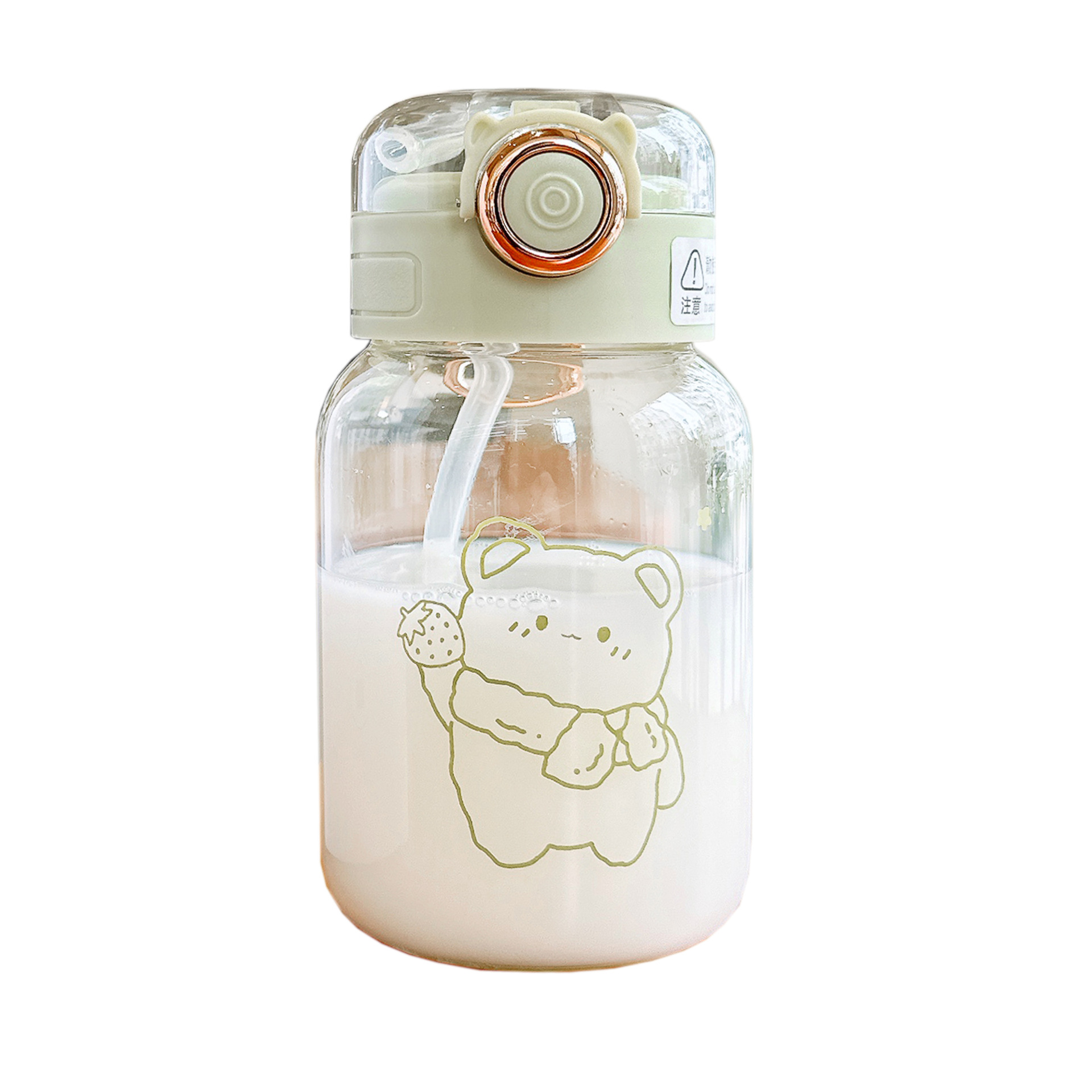 Cartoon glass cups, simple and fashionable, small student water cups, portable pop-up LIDS, high appearance standards for girls, straw cups wholesale Item Picture