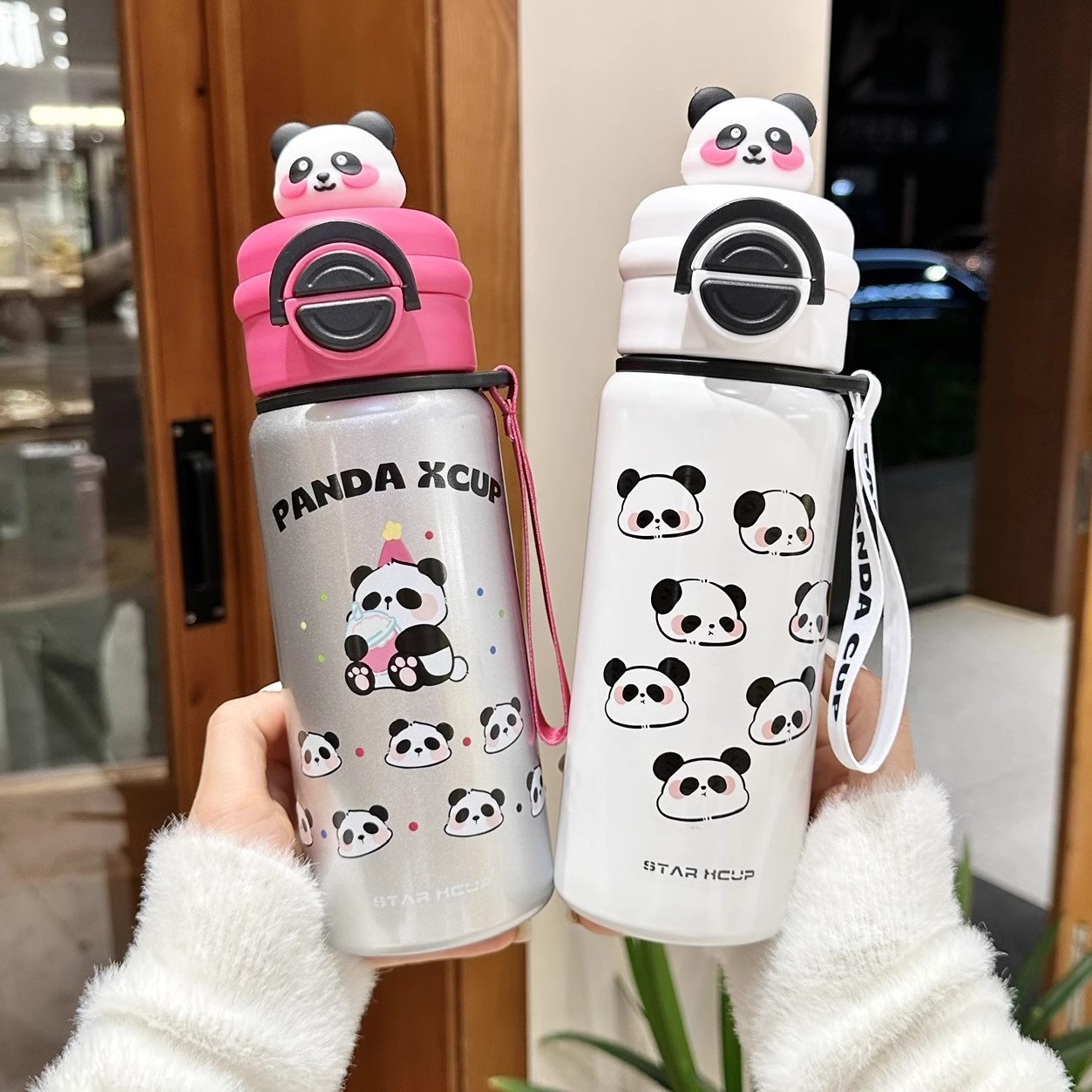 Panda Children's Water Cup, 2024 New model for students to go to School, high appearance level Double Drinking straw Insulated cup for boys and girls Application Scenario