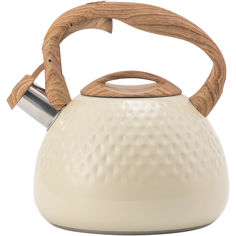 New cross-border off-white hammer-patterned sounding kettle for boiling tea and coffee, European and American kitchenware flat-bottomed sounding kettle 3L Item Picture