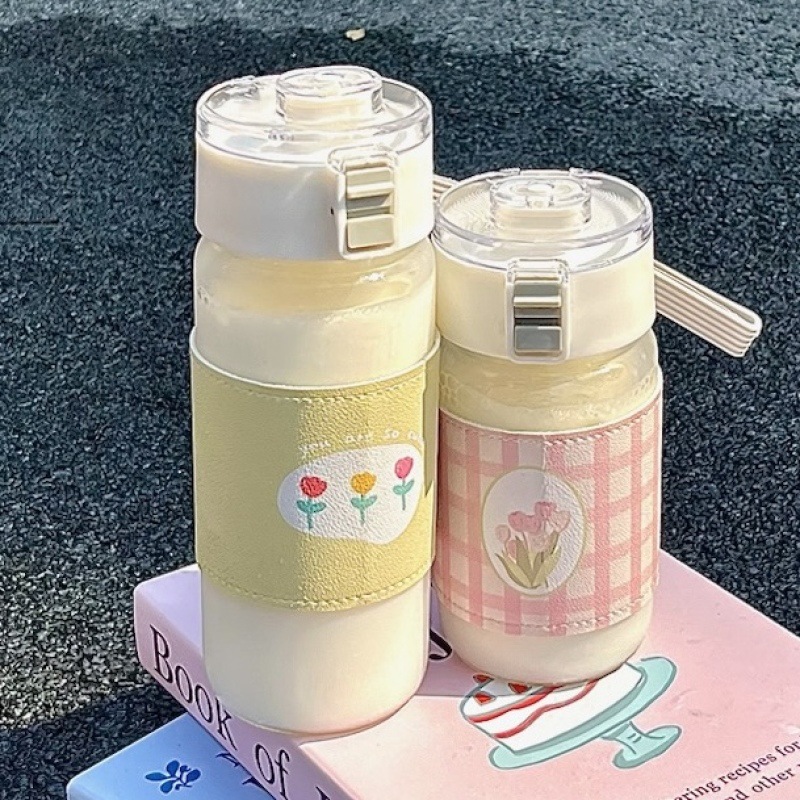 Simple tulip ins-style plastic cup for portable travel, school milk cup, high appearance level, cute and niche, high appearance level full figure