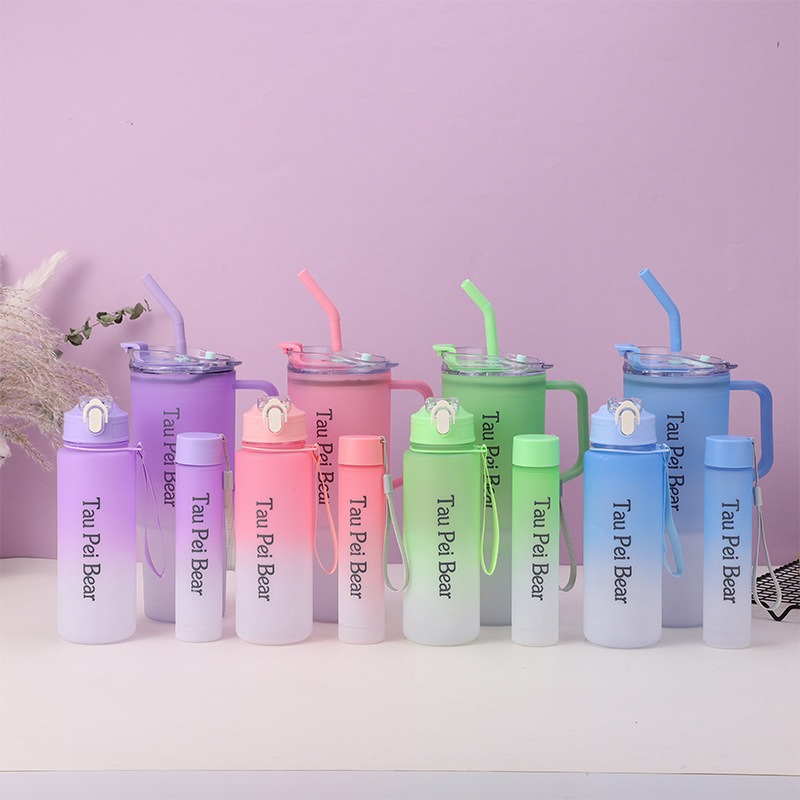Cross-border bestseller 40OZ car cup gradient ice Cube cup three-piece set, large-capacity plastic cup with straw cup set details Picture