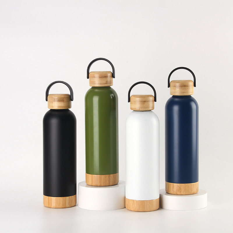 New bamboo-cap sports bottle, bamboo-bottom sports water bottle, bamboo-cap small-mouth sports bottle, stainless steel vacuum insulated cup details Picture