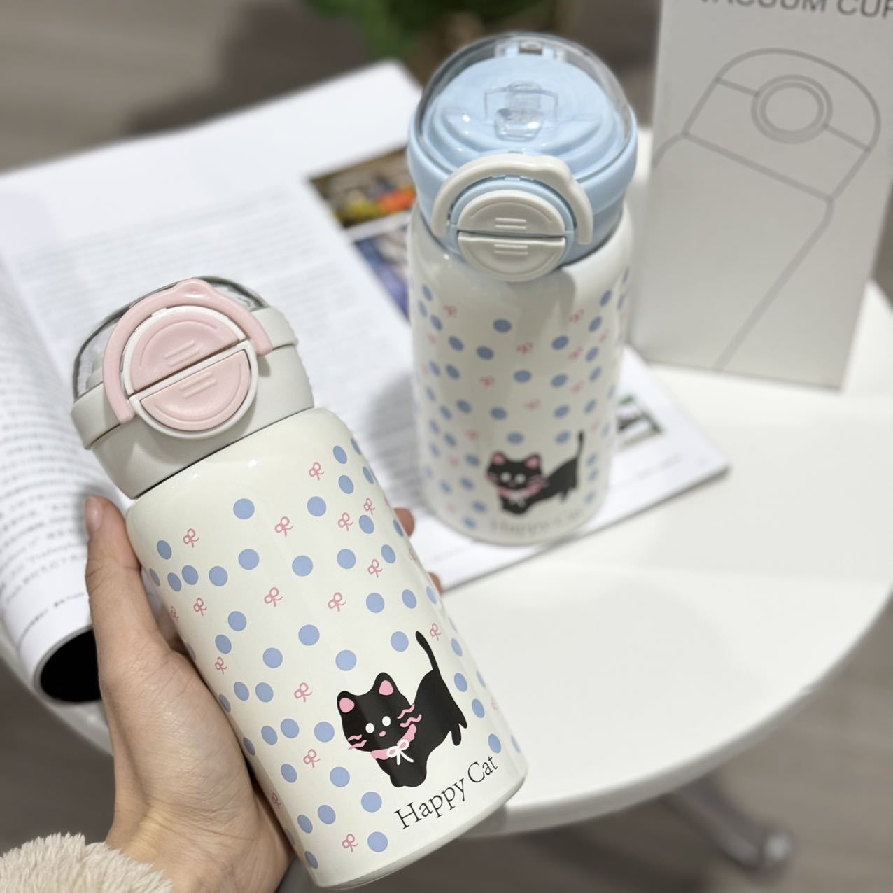 High appearance level straw double drinking cup, large capacity new stainless steel 2024 insulated cup, girls' school student cup full figure