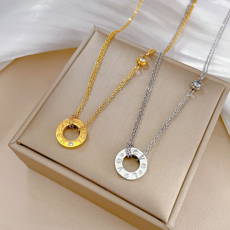 【 All-titanium Steel 】 Circular LOVE minimalist style furnace real gold necklace, female Instagram influencer collarbone chain to match Specification drawing