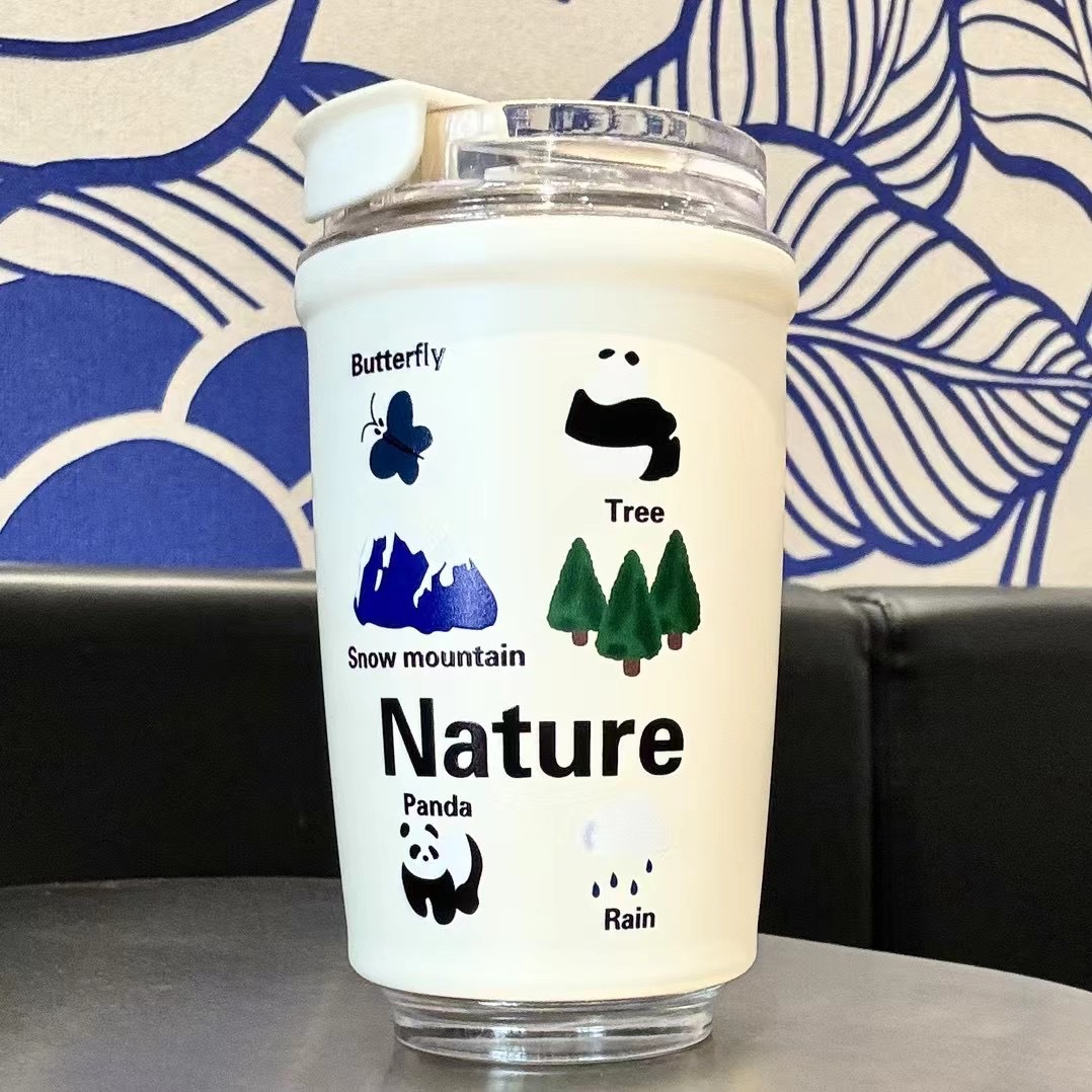 Cute cartoon water cup, coffee insulated cup, high appearance level, male and female students, car, summer cooling, simple desktop cup Specification drawing
