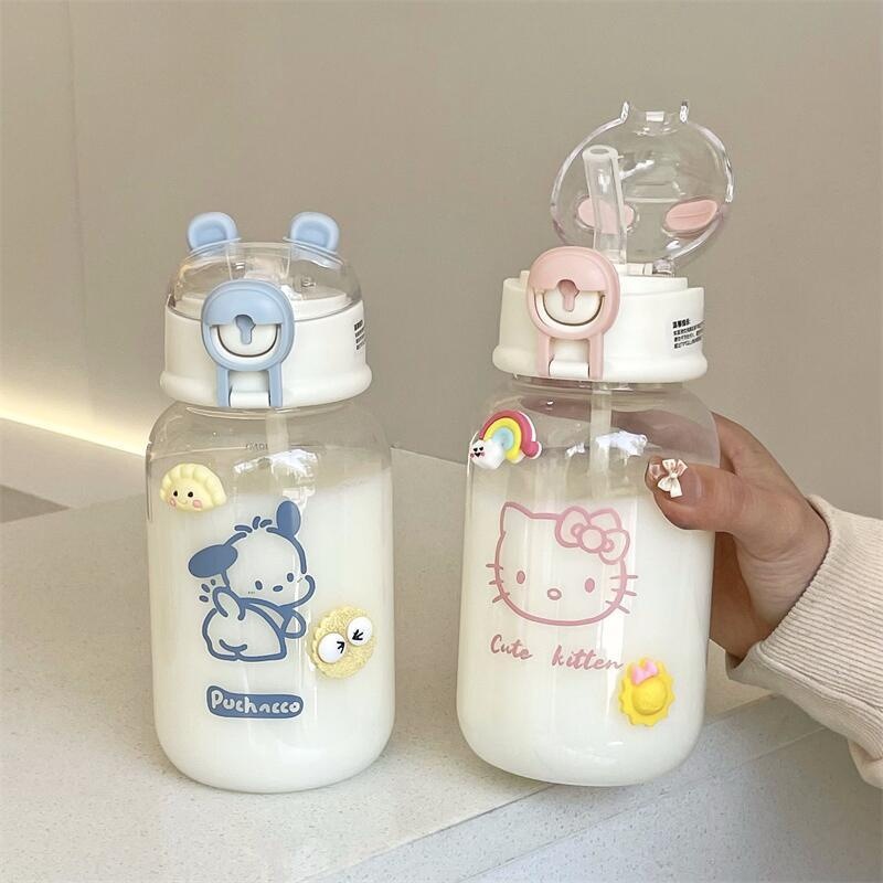 High appearance level plastic straw cup, summer student cute water cup, ins style girl plastic cup, little stupid bear casual cup Specification drawing