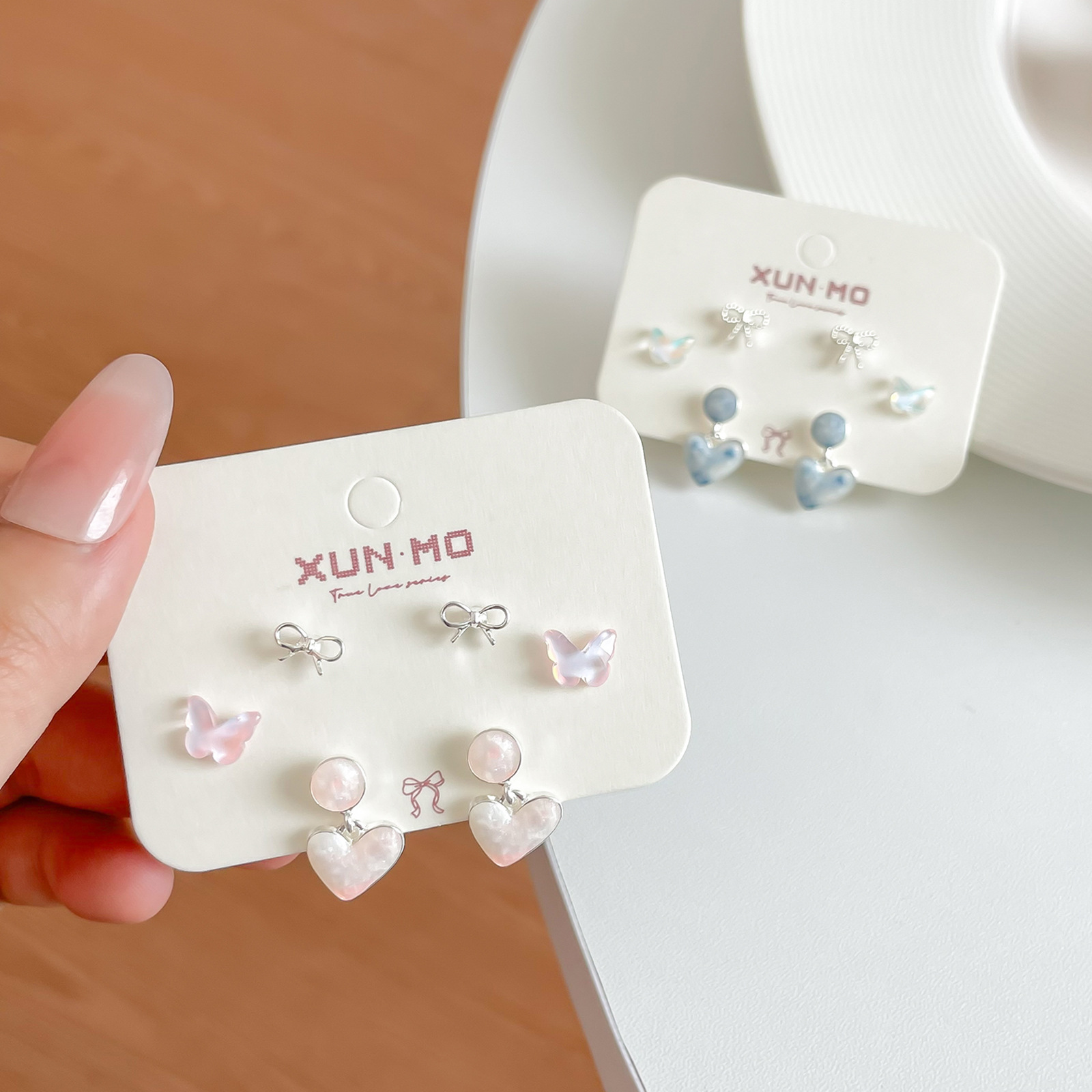 Japanese and Korean super fairy heart-shaped butterfly silver needle stud earrings for women, fresh and sweet, niche and high-end, simple and individual earrings details Picture