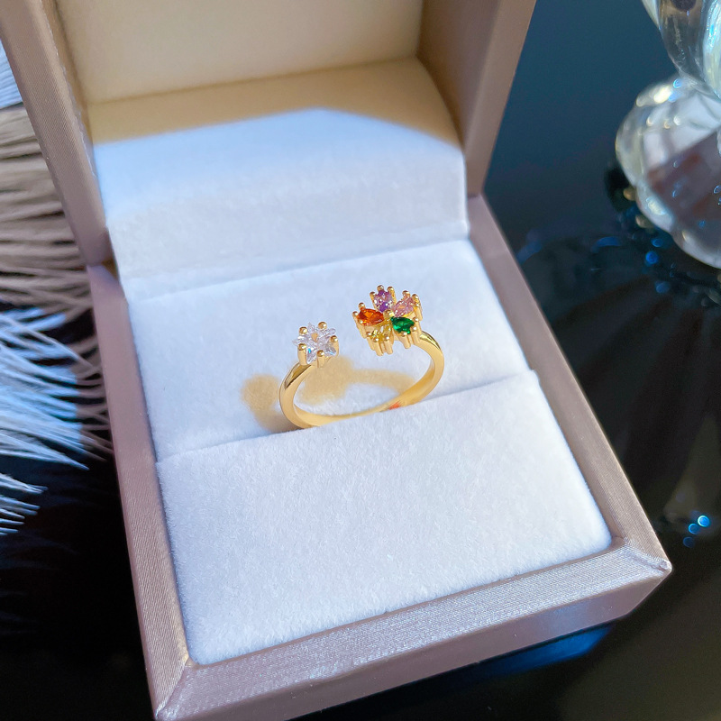 【 Real Gold 】 Diamond-encrusted flower-opening ring for women, a niche and simple design of Japanese and Korean index finger rings, a Internet celebrity details Picture