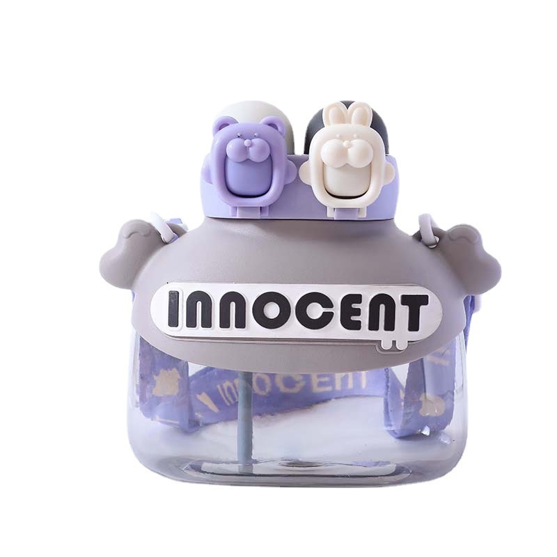 Wholesale of high-capacity portable children's straw cups with cartoon and cute plastic water cups, featuring dual drinking spout for summer Item Picture