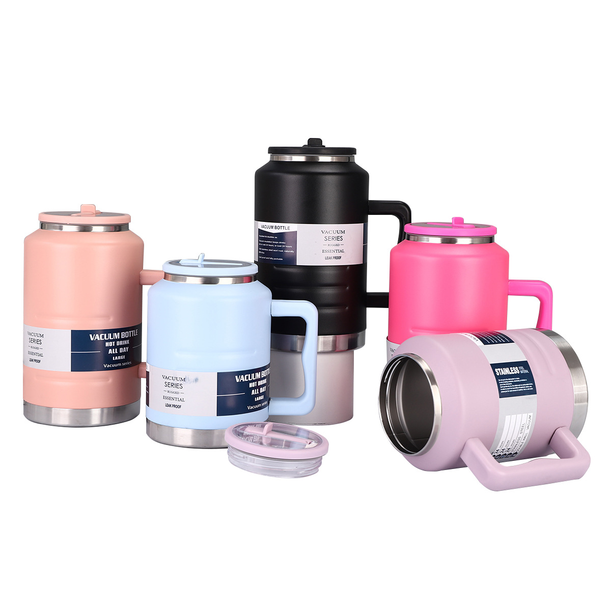 304 stainless steel vacuum straw insulated cup, large-capacity handle, ton ton bucket, outdoor portable double-layer sports water bottle full figure