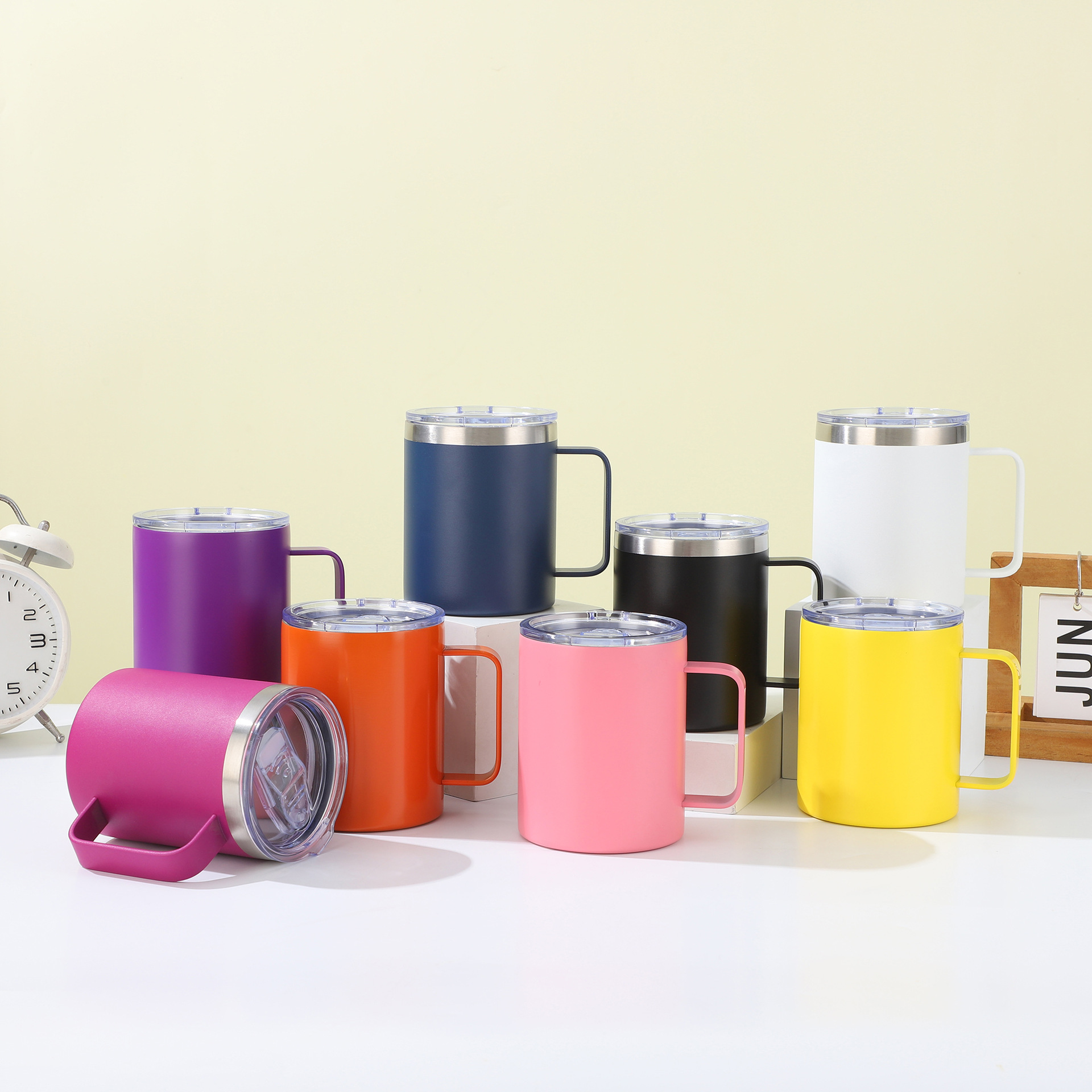 Cross-border portable mug, double-layer 304 stainless steel insulated 12OZ handle mug, stainless steel office cup details Picture