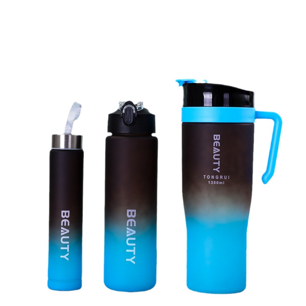 Cross-border 40oz three-piece set handle car cup, large-capacity sealed leak-proof straw cup, gradient color portable plastic cup Item Picture