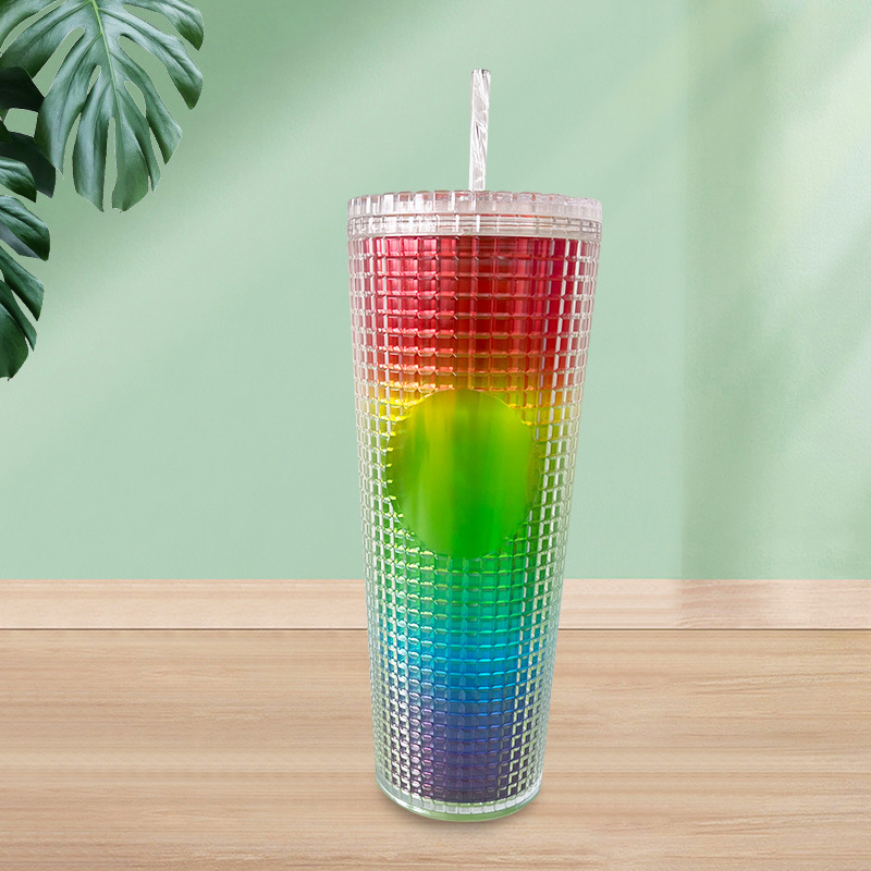 New checkered cup cross-border bestseller, creative drinking straw cup, colorful adult corn cup, 710ml factory wholesale Application Scenario