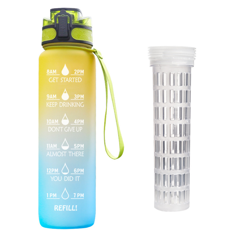 Cross-mirror plastic water cup with straw, Amazon e-commerce gradient color water bottle, 3D outdoor matte 1L sports water bottle details Picture