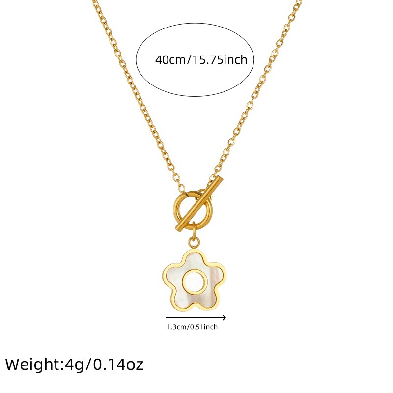 Cross-border fashionable, simple and elegant shell hollowed-out flower pendant OT buckle stainless steel chain jewelry necklace Application Scenario