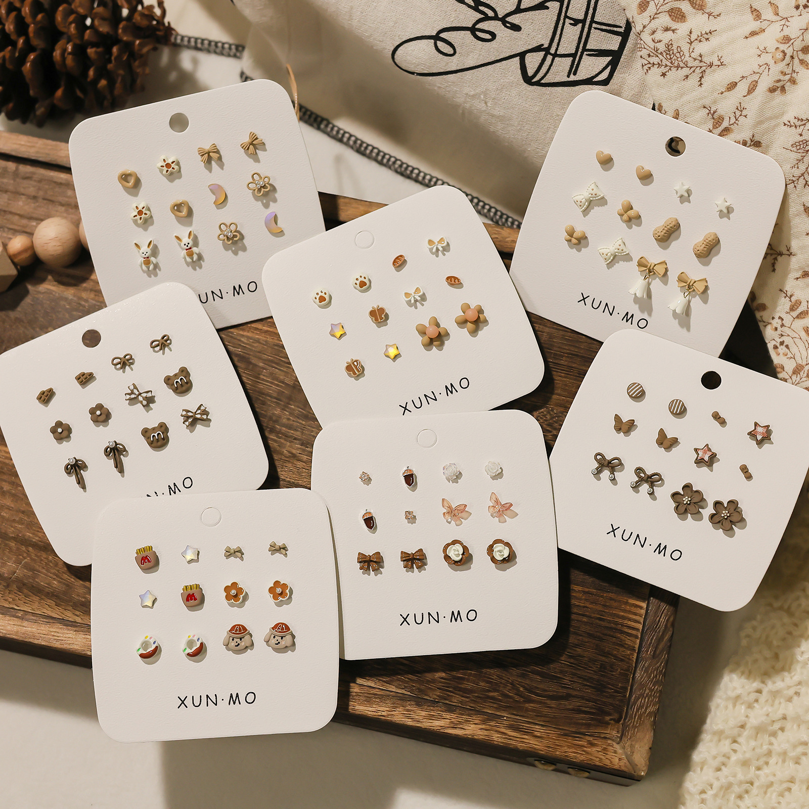 2024 Autumn/Winter new retro Maillard color milk coffee brown stud earrings set, versatile and elegant earrings for women wholesale full figure