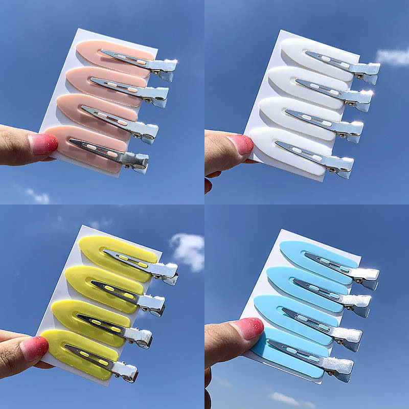 A simple and elegant female hair clip, a DIY handcrafted hair clip with fine, sparkling cream glue, side bangs, and a broken hair clip Application Scenario