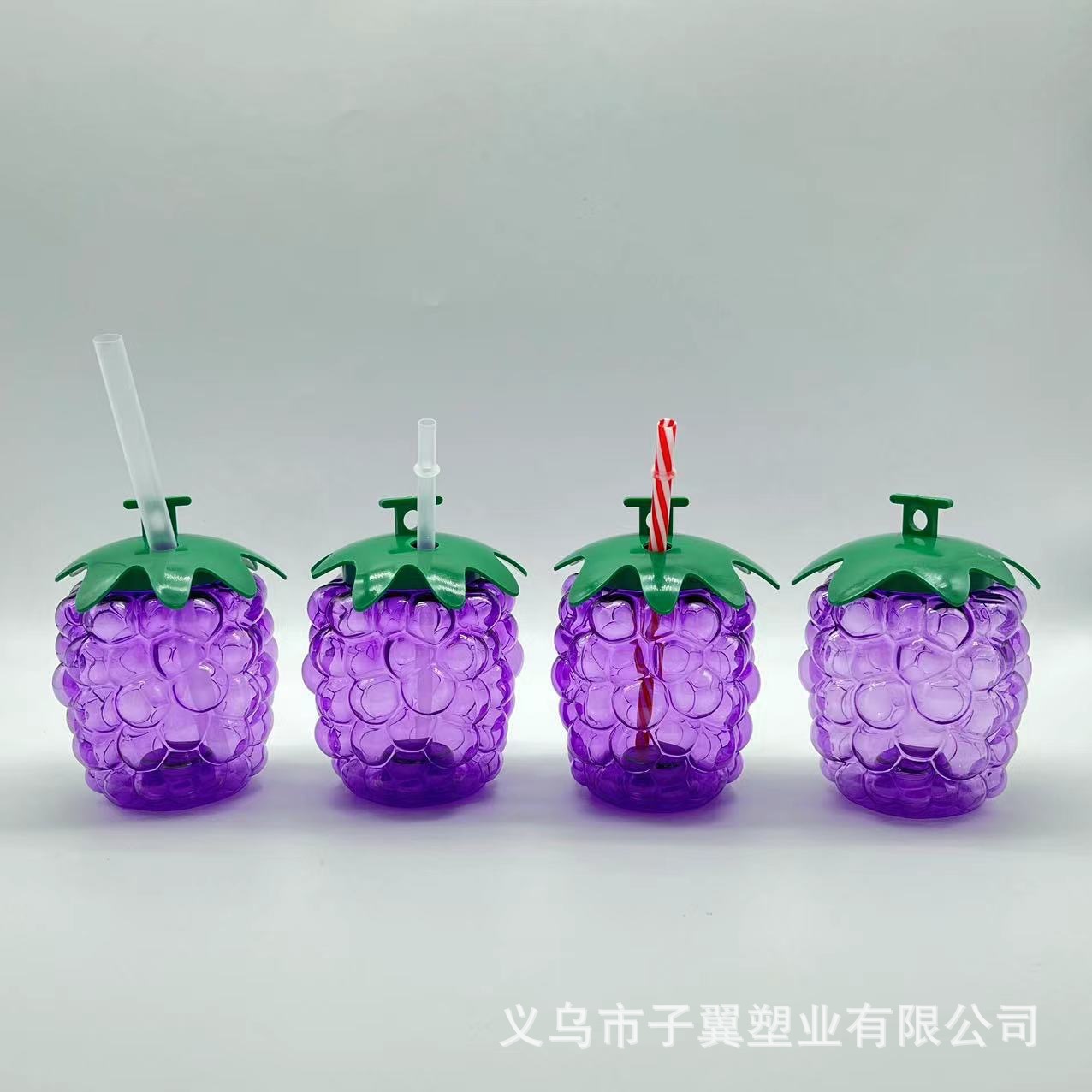 Creative new product factory direct sales: Transparent purple grape straw cups, disposable plastic juice drink cups, batch full figure