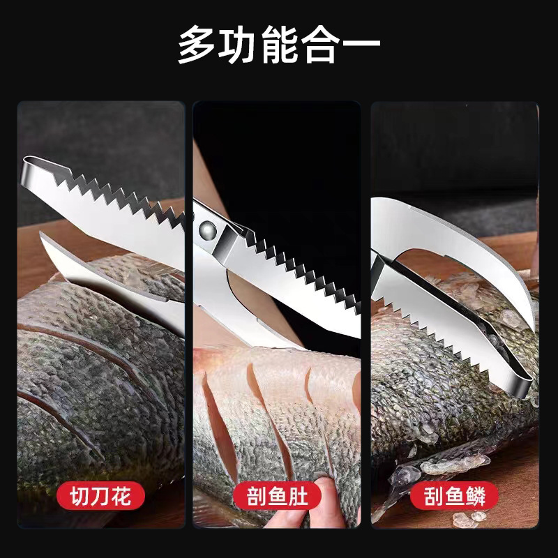 Household thickened stainless steel descaling and belly breaking two-in-one fish scale scraper, fish killing knife, fish scale brush details Picture
