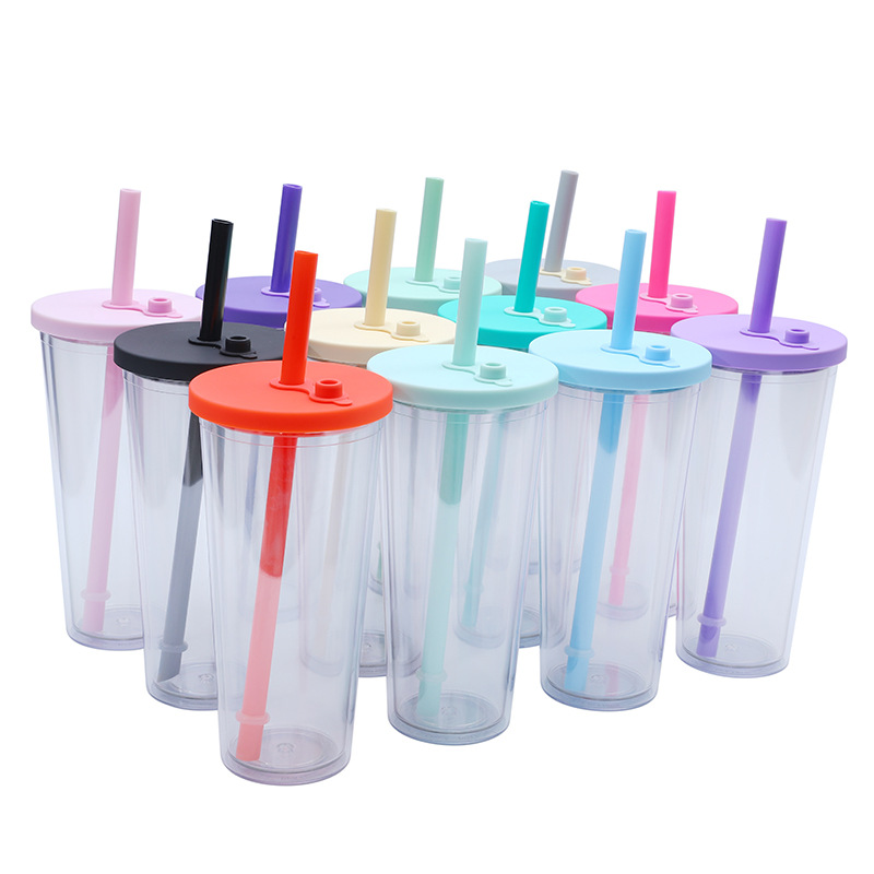 Factory direct supply, customizable logo double-layer plastic large-hole straw cup, transparent bubble milk tea cup, outdoor sports water Specification drawing
