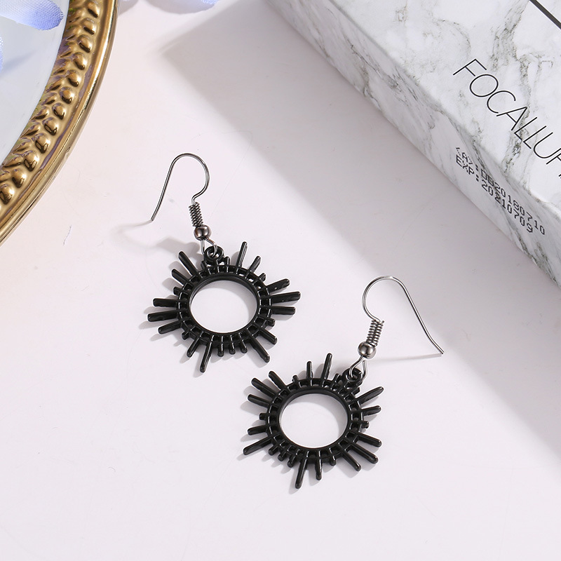 Wholesale of new best-selling European and American trend gear earrings, creative geometric alloy jewelry, and women's sun earrings Specification drawing