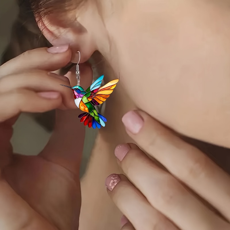 The popular cross-border spring colorful bird acrylic earrings from Europe and America, a new style of fashionable and retro earrings in 2025, are selling well Specification drawing
