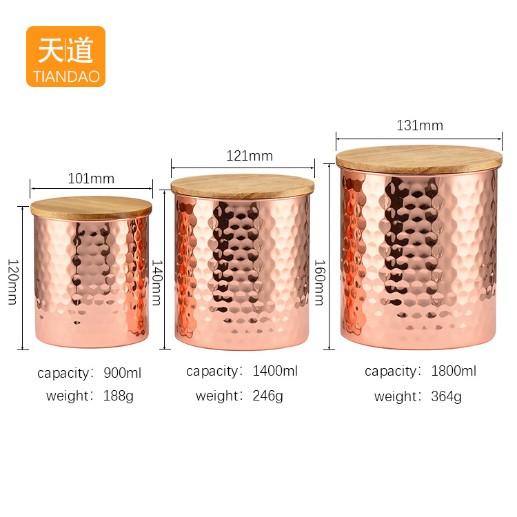 Cross-border stainless steel sealed cans, Nordic wooden lid storage cans for nuts, biscuits, grains, coffee and tea details Picture