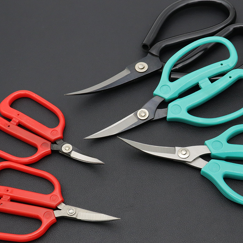 Elbow scissors, stainless steel upturned head, industrial rubber sole, leather trimming, garment making, garment tailoring, cutting, wiring head Specification drawing