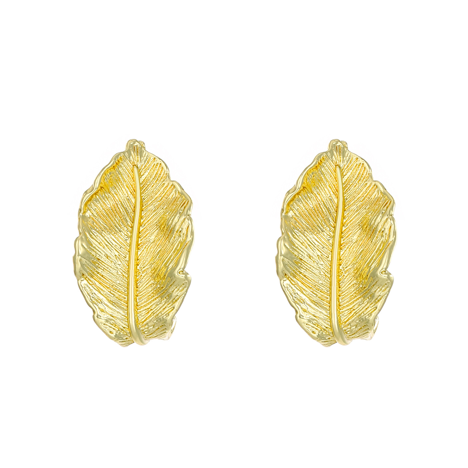 European and American InS-style golden leaf stud earrings, women's unique and elegant three-dimensional texture leaf earrings, cross-border fashionable earrings Item Picture