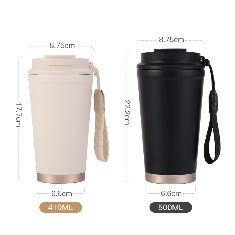 Customized cross-border 316 stainless steel coffee cups, insulated cups, one-lid double-drinking portable water cups, and car-mounted straw cups details Picture