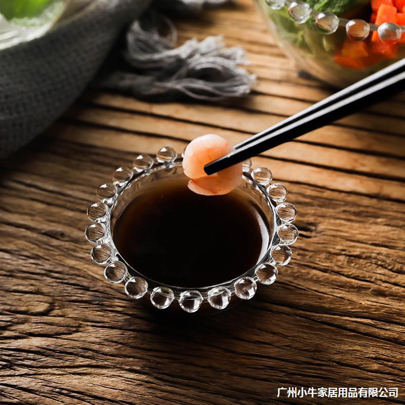 Beaded transparent glass bowl, salad bowl, household Japanese fruit bowl, creative tableware, popular Instagram bird's nest dessert bowl Application Scenario