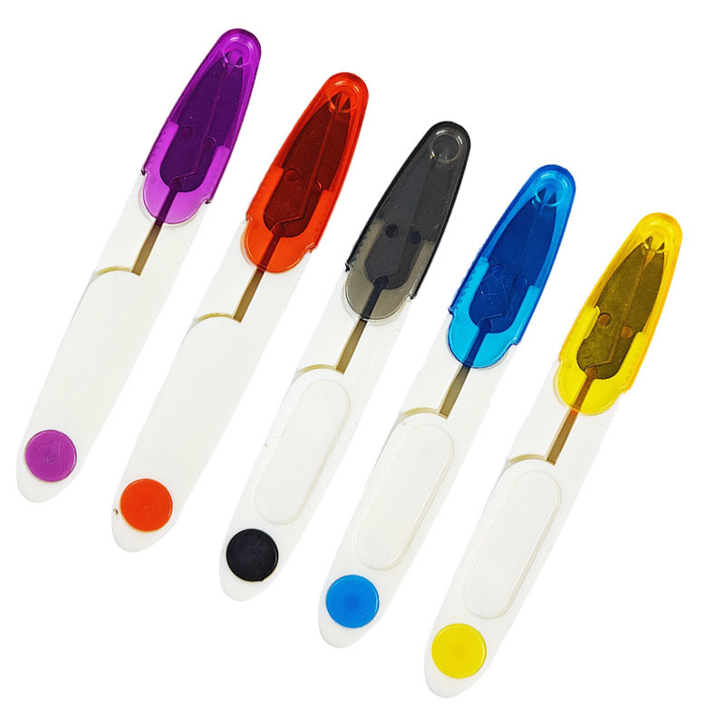 Fishing line scissors, U-shaped thread end scissors, cross-stitch small scissors, colorful transparent with cover, stainless steel household yarn scissors full figure