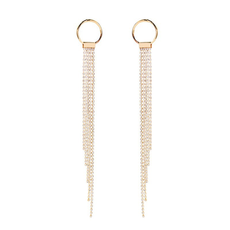 Wholesale of Korean socialite's light luxury, super ethereal and high-end geometric tassel earrings, the same cool style and exquisite earrings as those of Internet celebrities Item Picture