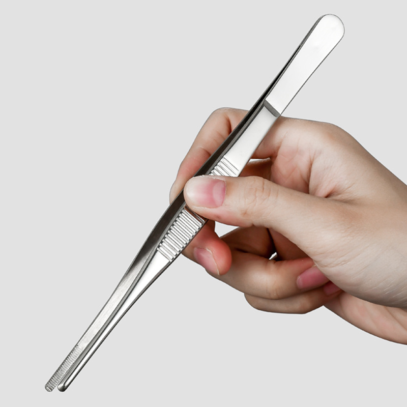 304 stainless steel tweezers, round head with teeth, dressing tweezers, thickened and hardened, length /14/16/18/20/25/30 cm details Picture