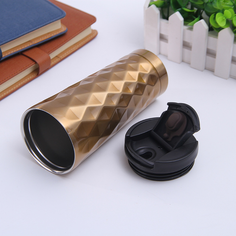 Customized vacuum stainless steel coffee cups, diamond-shaped insulated cups, portable outdoor sports water cups, wholesale with printed logos full figure