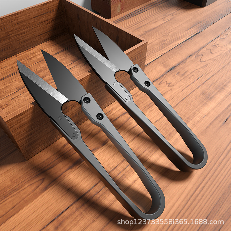 Wholesale of U-shaped scissors for needles and threads, large black yarn shears, small scissors for cutting thread ends in hand cross-stitch, and specialized for clothing full figure