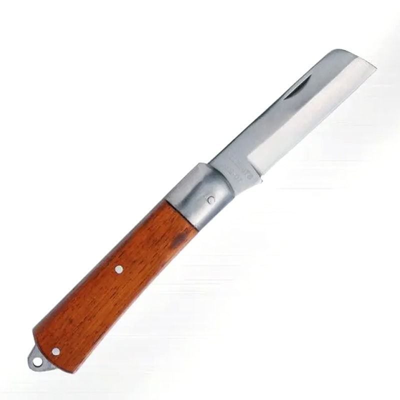 Multi-functional electrician's knife, old-fashioned wooden handle folding electrician's knife, cable stripping knife, straight-edge stripping knife, curved edge wire pulling knife Specification drawing