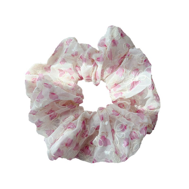 Fresh and delicate floral large intestine hair tie headwear, women's hair bun bun hair tie, high-elasticity and durable leather band hair tie Item Picture